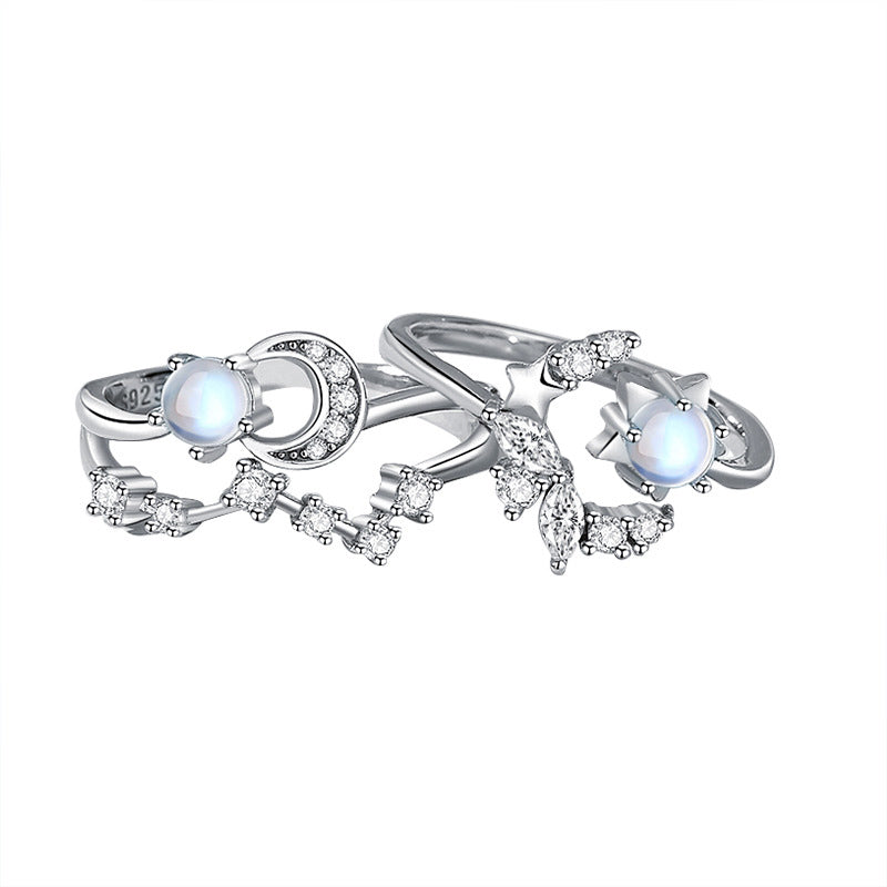 Moon Stone Matching Rings for Couples