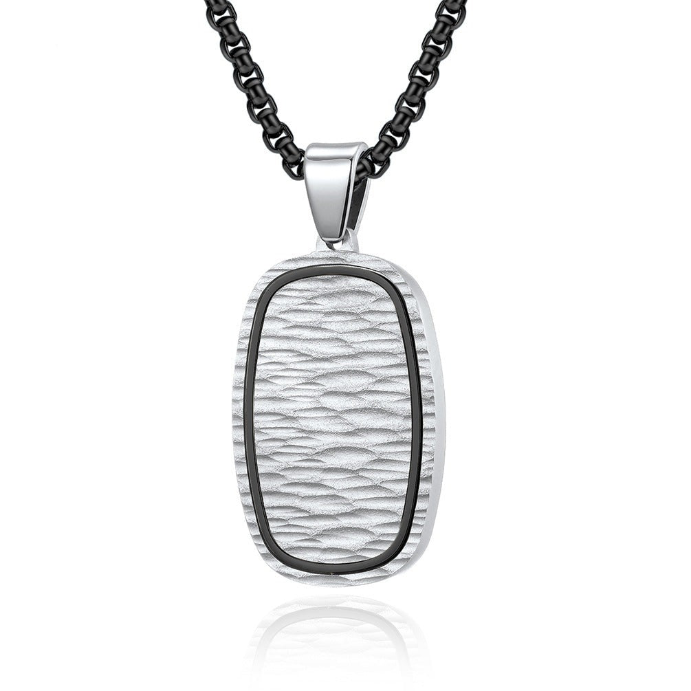 Engravable Hammered Vertical Pendant Mens Necklace