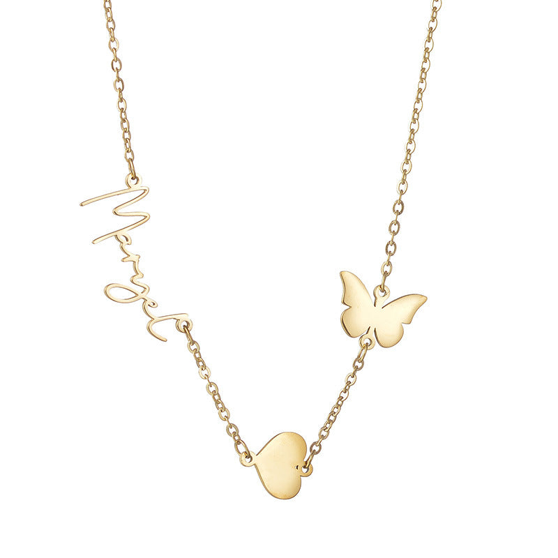 Heart Butterfly Charms Personal Name Necklace