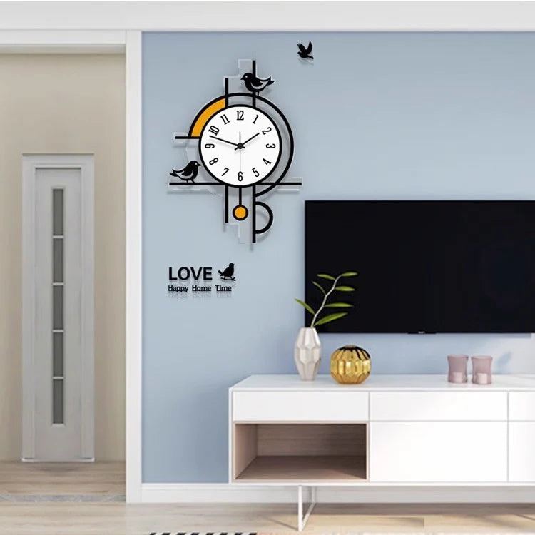 Silent Wall Clock – Birds Décor, 30×45 cm Modern