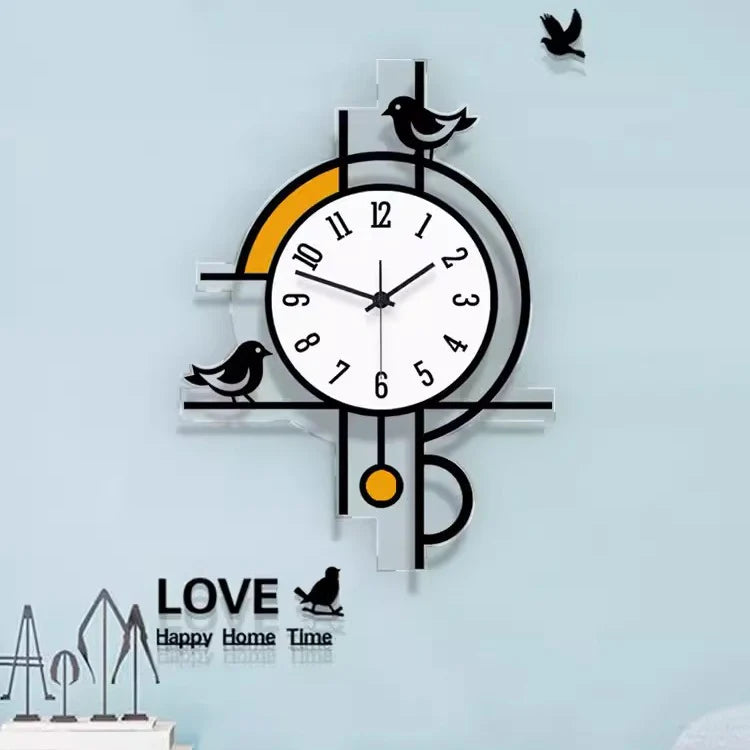 Silent Wall Clock – Birds Décor, 30×45 cm Modern