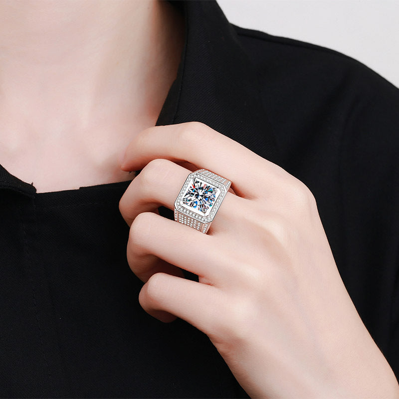 Engraved 2 Carats Moissanite Ring for Men