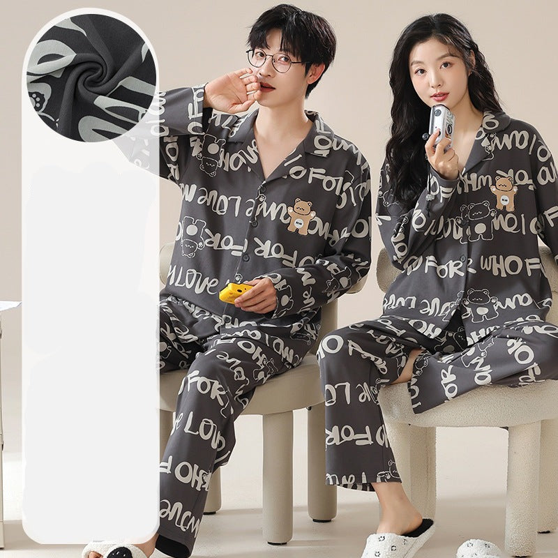 Set of 2 Bear Matching Couple Long Pajamas 100% Cotton