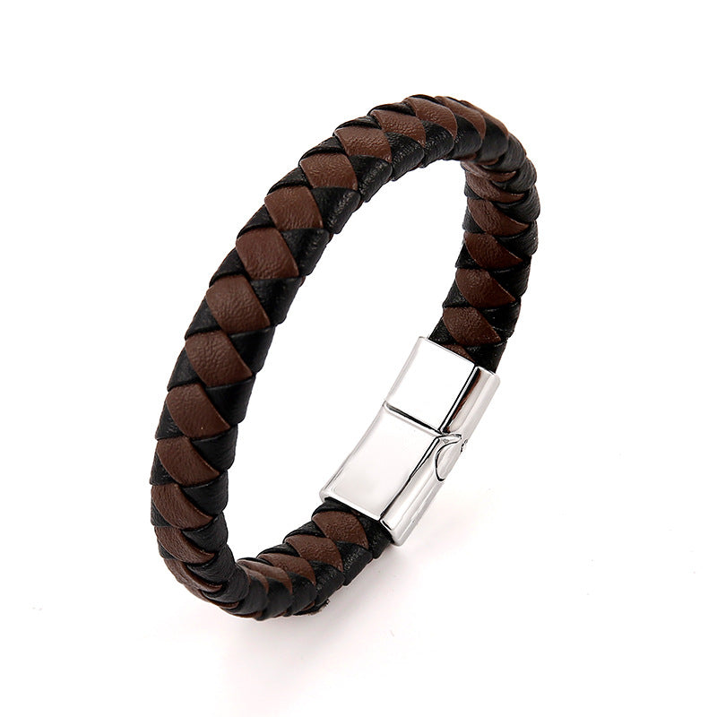 Custom Engraved Mens Leather Bracelet 21.5cm