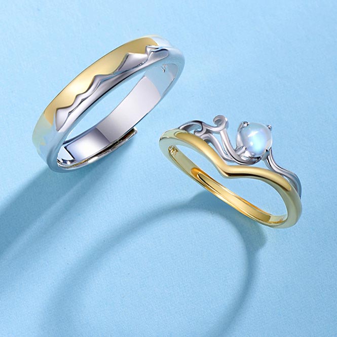 Mountain and Ocean Bff Rings Set for 2