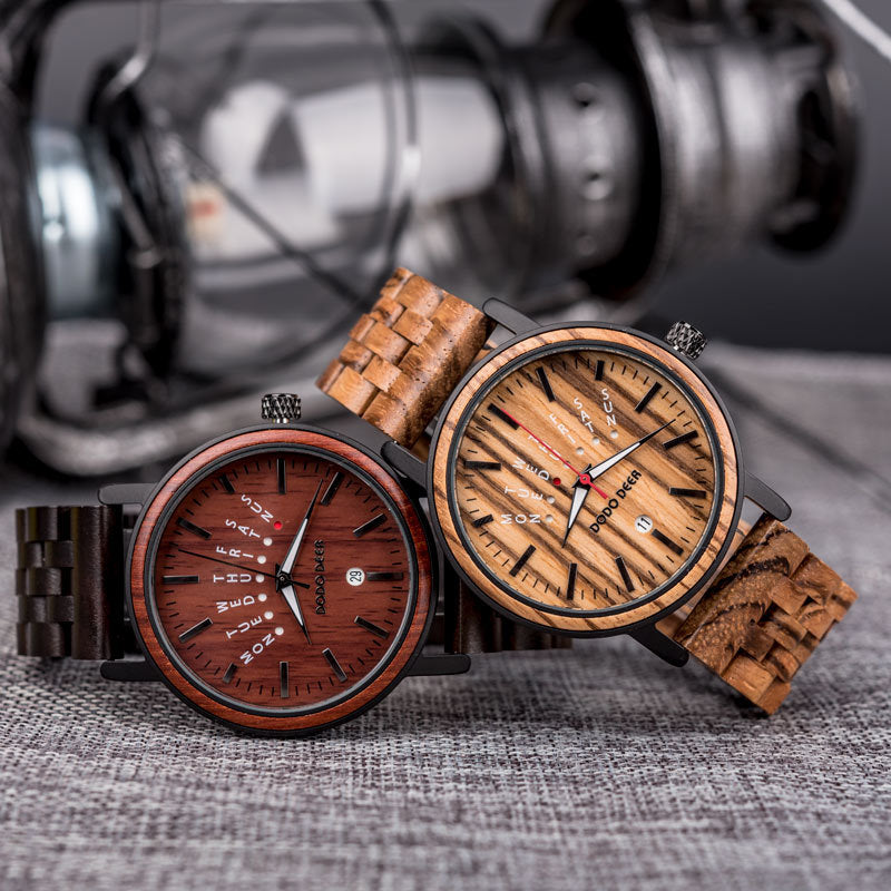 Matching Wood Couple Luminous Watch Set