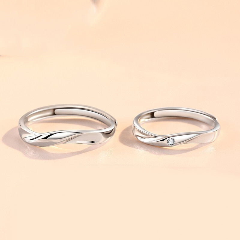 Custom Engraved Minimalist Promise Rings Set - Adjustable Sterling Silver for Couples
