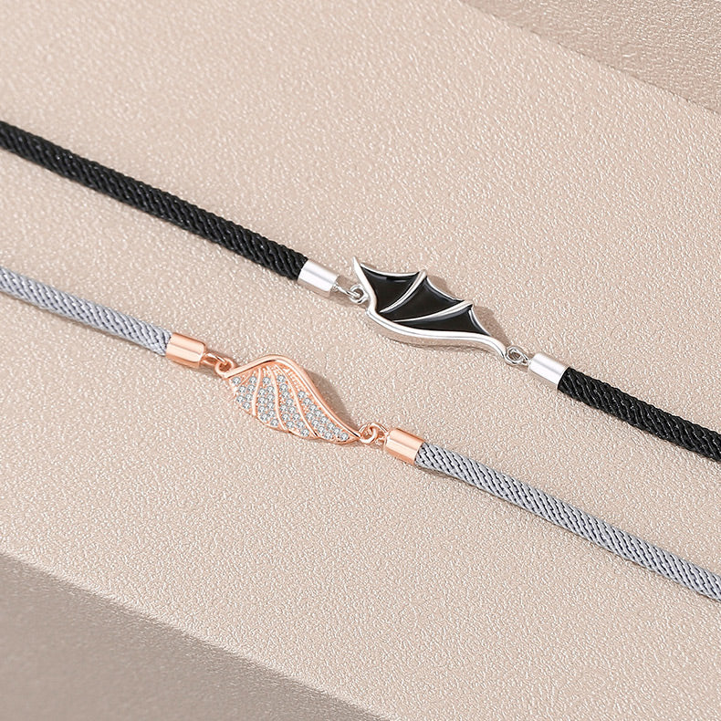 Engraved Angel Wings Couple Bracelets Set