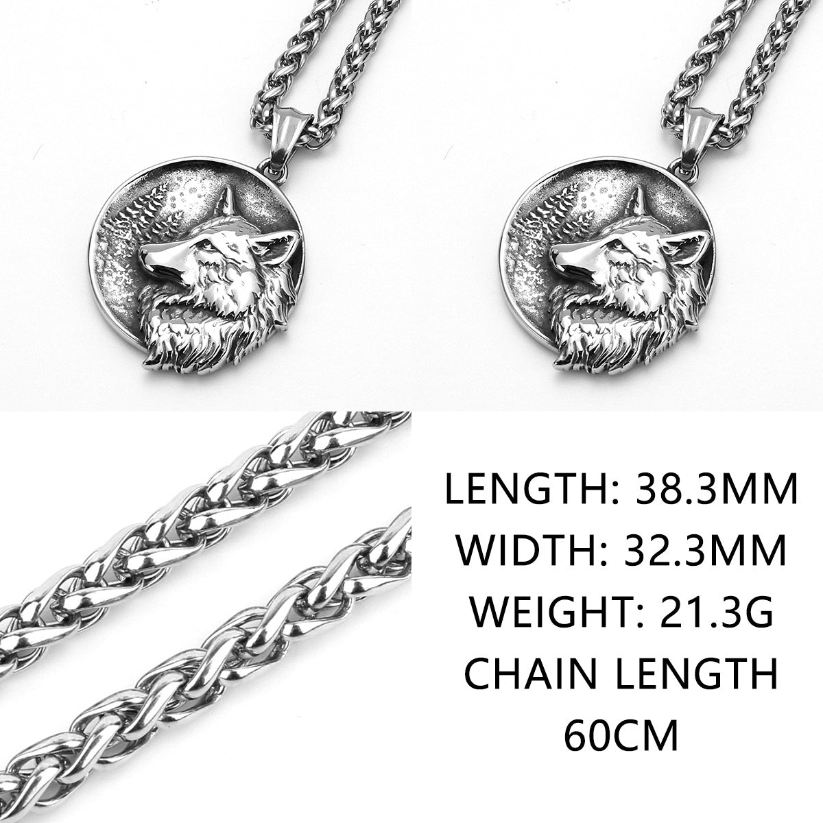 Wolf Fenrir Amulet Style Mens Thick Chain Necklace