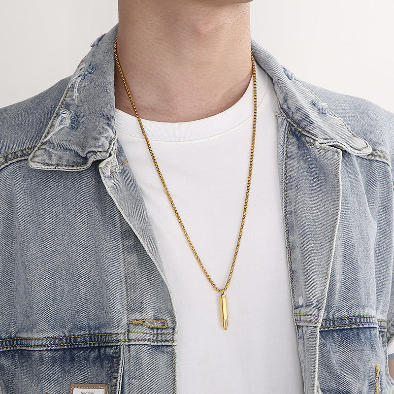 Custom Engraved Bullet Thick Chain Necklace