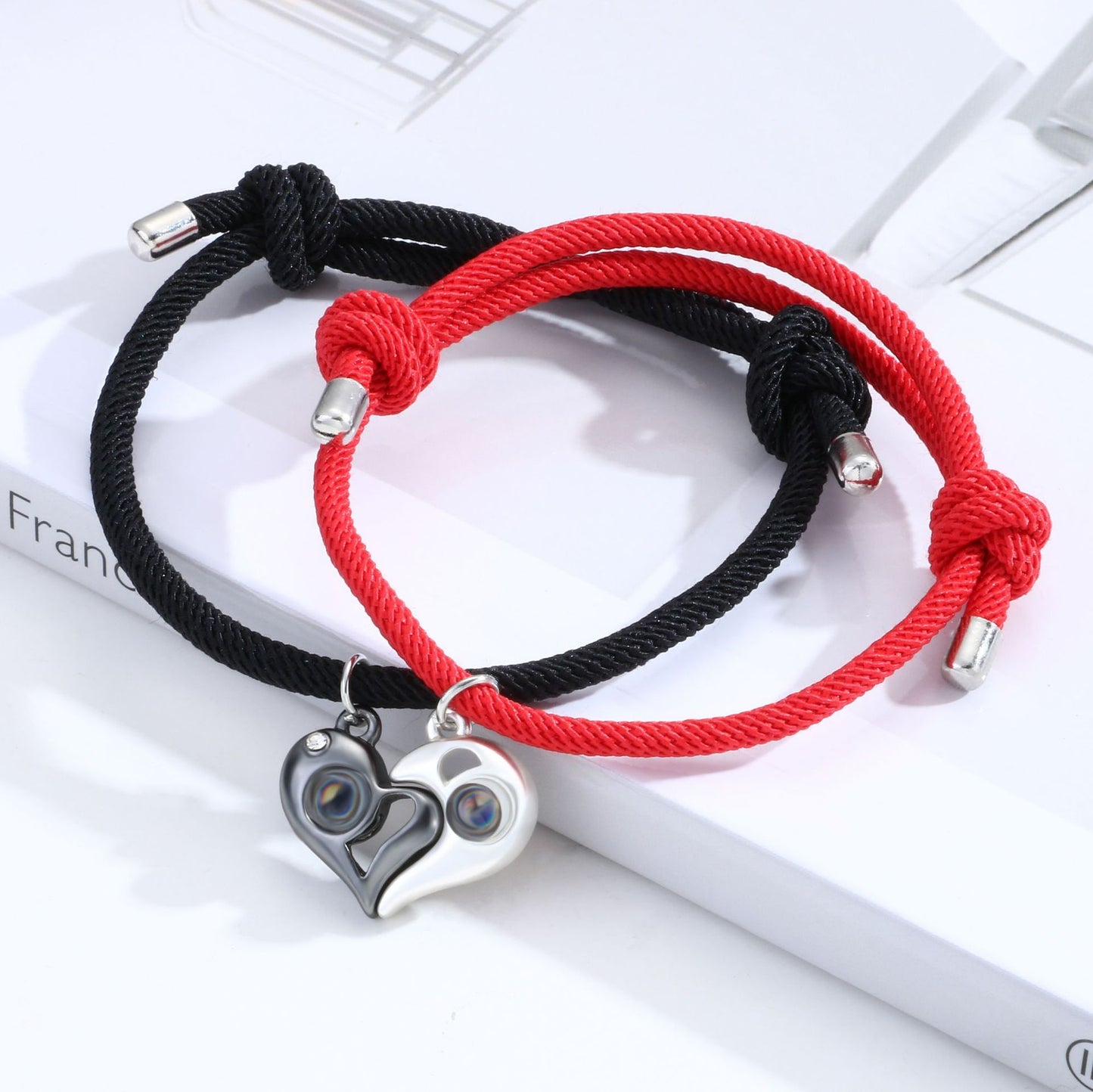 Light Projection Magnetic Hearts Lovers Bracelets Set
