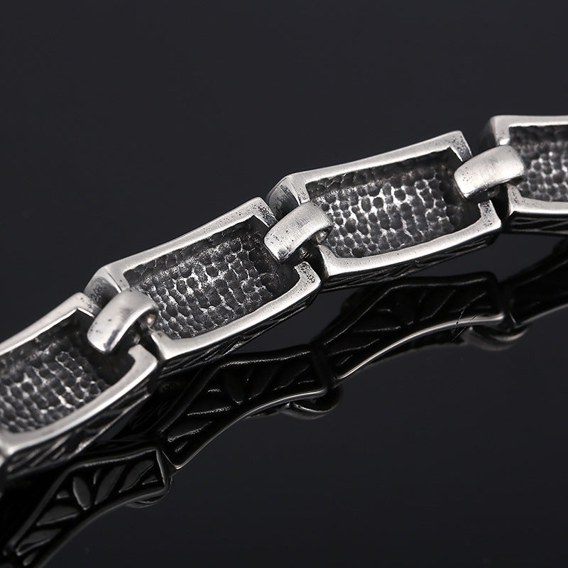 Custom Vintage Skull Mens Steel Bracelet 21.5cm