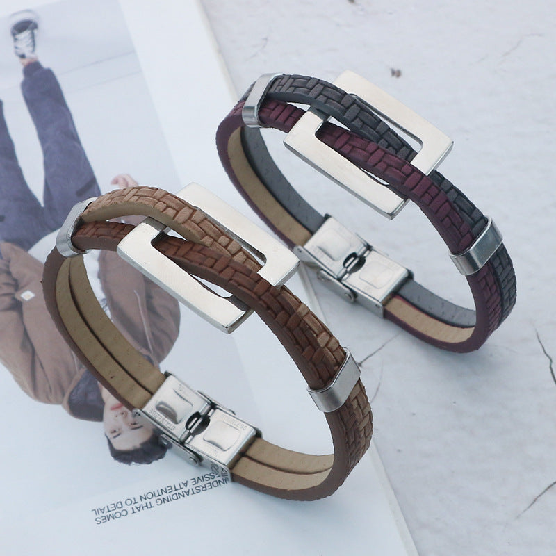 Personalized Mens Bracelet PU Leather