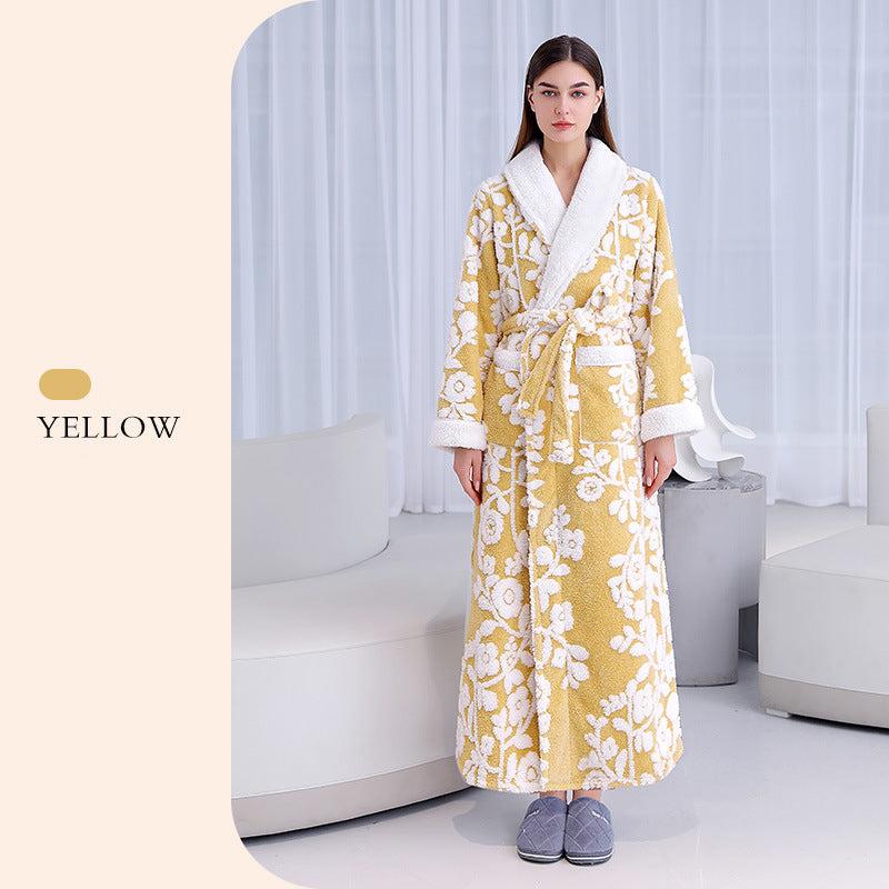 Floral Thickened Flannel Robe Nightgown Set