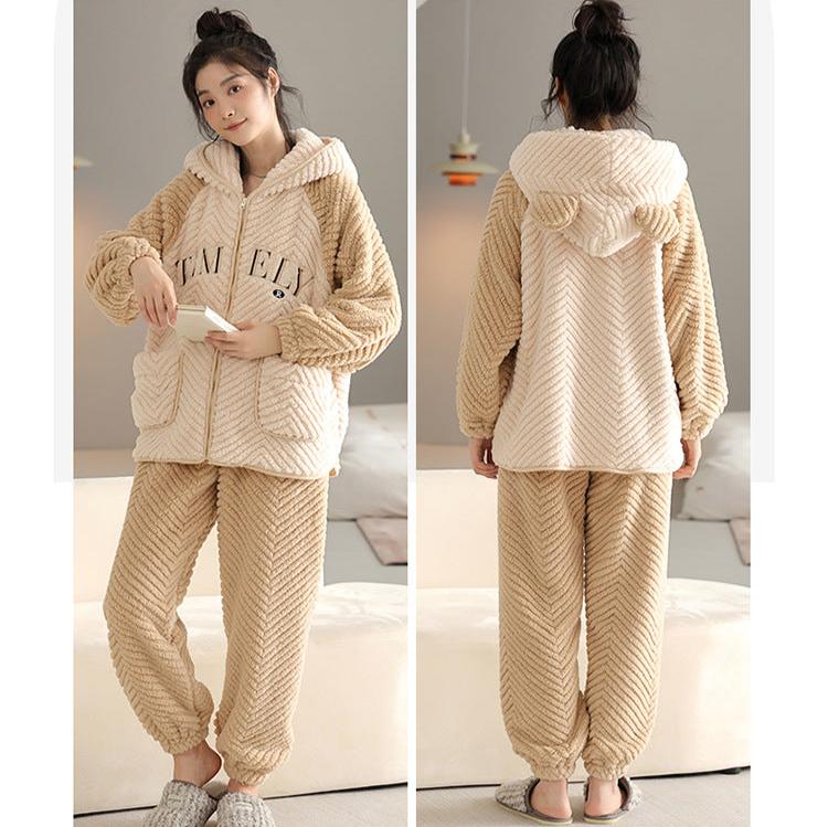 4-Piece Flannel Hoodie Sleepwear PJs Set