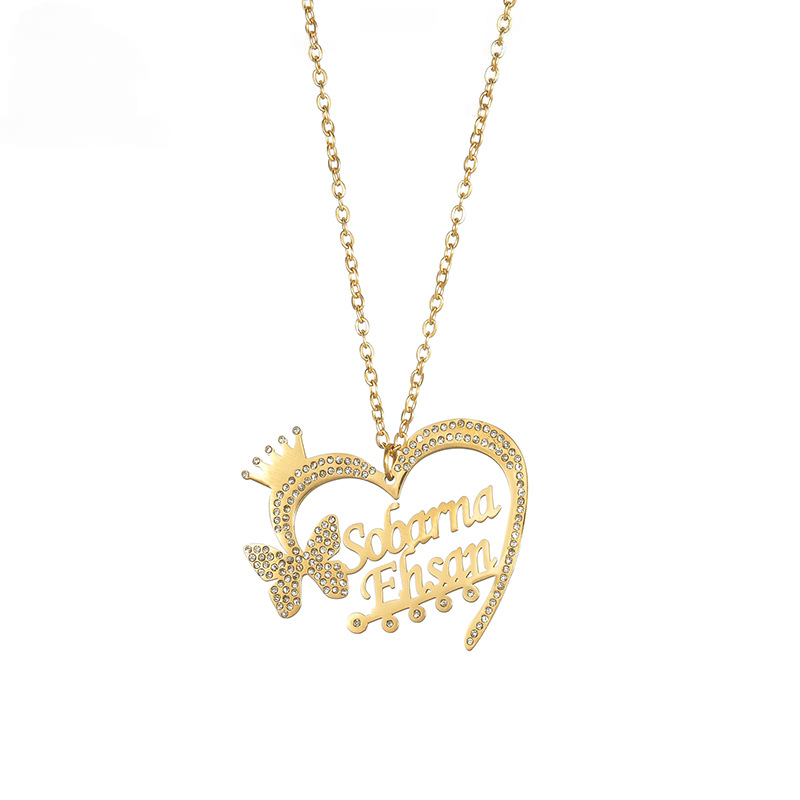 Diamond Heart Couples Name Necklace
