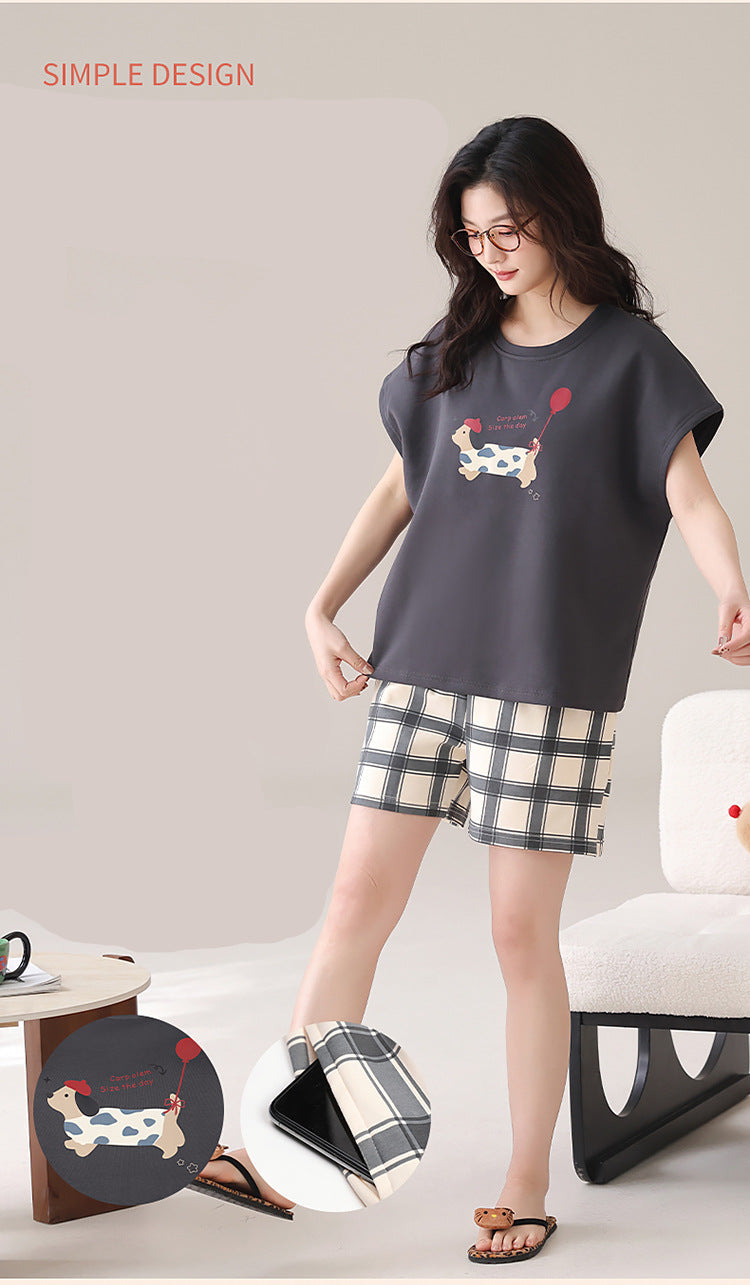 Cute Dachshund Couple Pajamas - Cotton Summer Set w/ Bra
