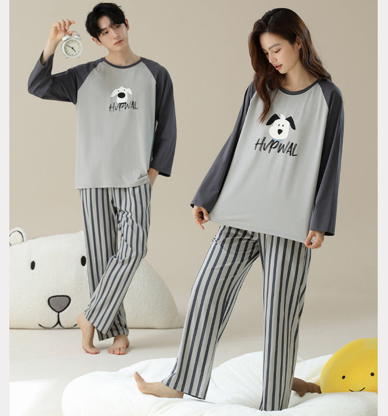 4-Piece Striped Puppy Cozy PJs Set for Couples
