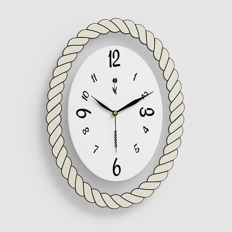 Oval Silent Wall Clock – Rope Frame (Non-Ticking)