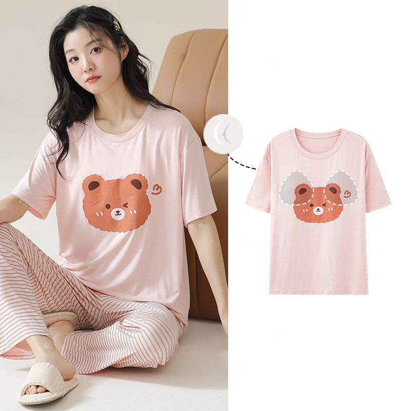 Cute Bear 100 Percent Cotton Pajamas Set for Women