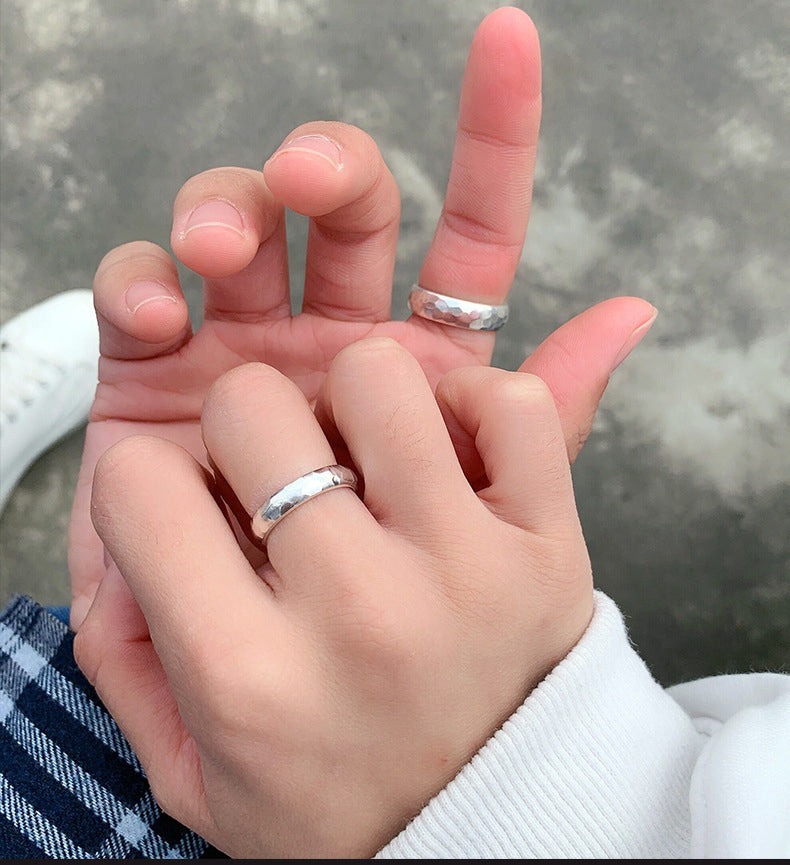 Engraved Hammered Matte Finish Couple Rings Set