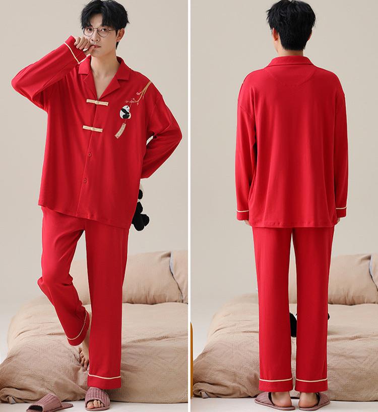 Red Chinese Couples 4-Piece Pajamas Set 100% Cotton