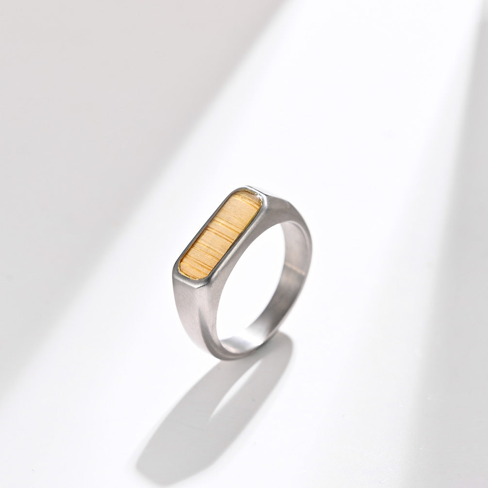 Engraved Wood and Titanium Promise Ring
