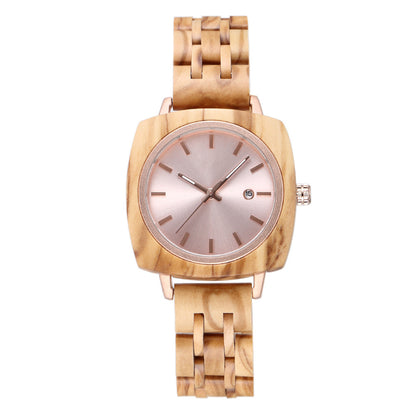 Engraved Wood Mens Square Watch