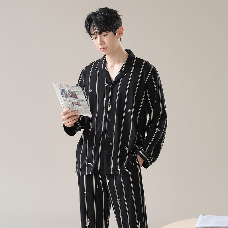 4-Piece Striped Black Matching Cotton Pajamas