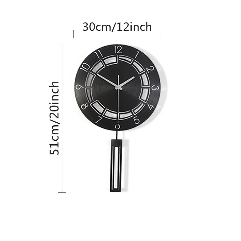 Silent Wall Clock with Pendulum – Black Round, 27×42 cm