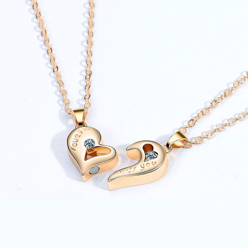 Engravable Magnetic Half Hearts Necklaces Gift for Couples