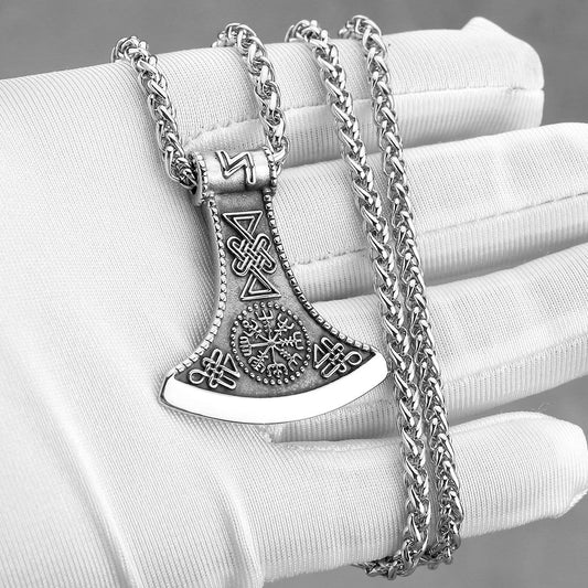 Mens Thick Chain Necklace Viking Style Axe Pendant
