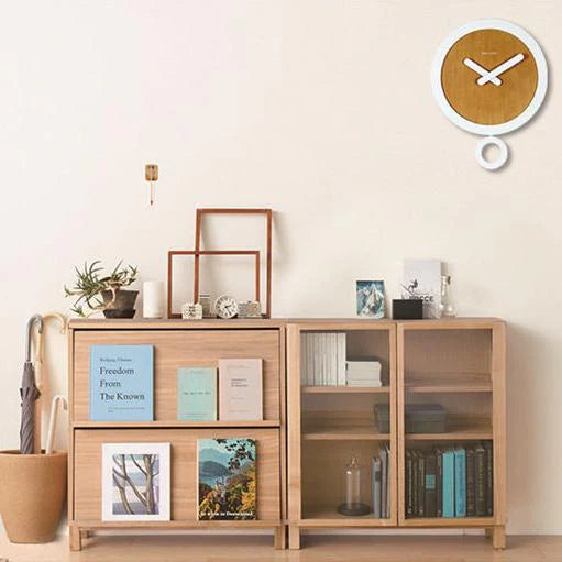 Minimalist Wood & White Pendulum Silent Wall Clock (13.8")