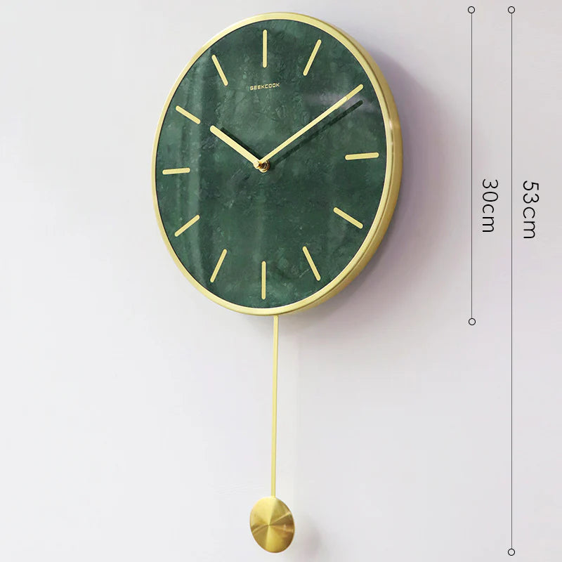 Natural Marble Pendulum Silent Wall Clock (14")
