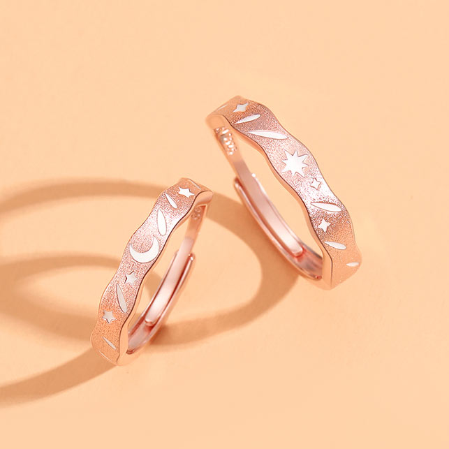 Sun and Moon Night Glow Couple Wedding Bands (Adjustable Size)
