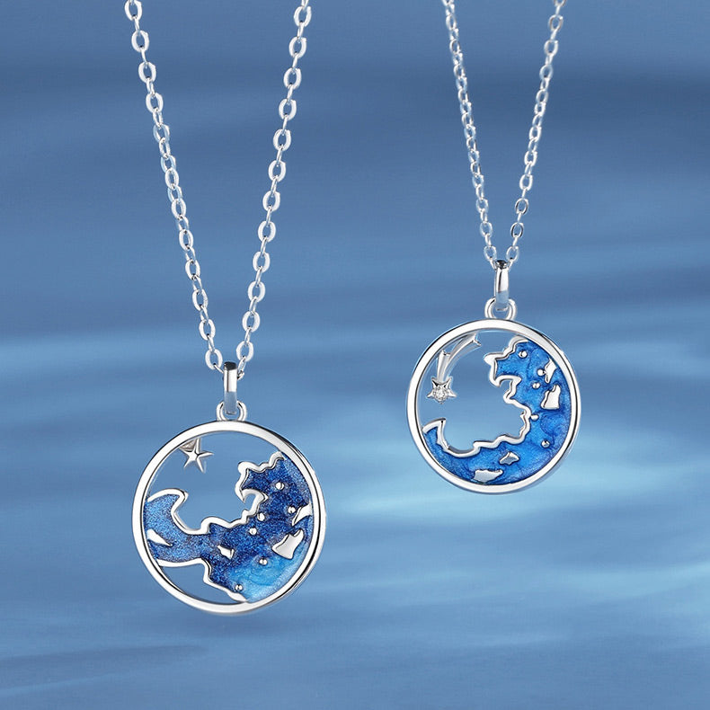 Galaxy Theme Best Friends Necklaces Set for 2