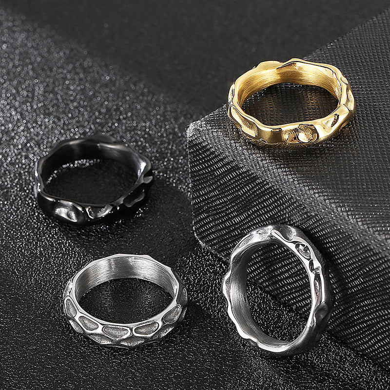 Meteorite Textured Mens Ring with Engraving on Inside