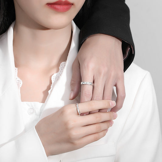 Solid Sterling Silver Matching Rings Set for Two - Adjustable Size