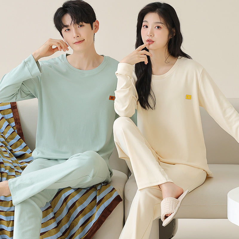 Long Sleeve Round Neck Couples Winter Pajamas 100% Cotton