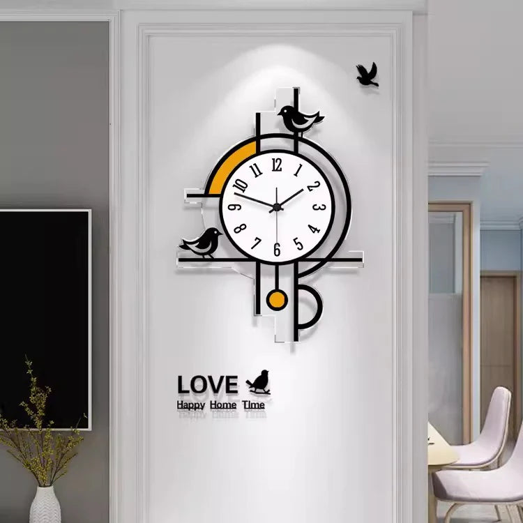 Silent Wall Clock – Birds Décor, 30×45 cm Modern