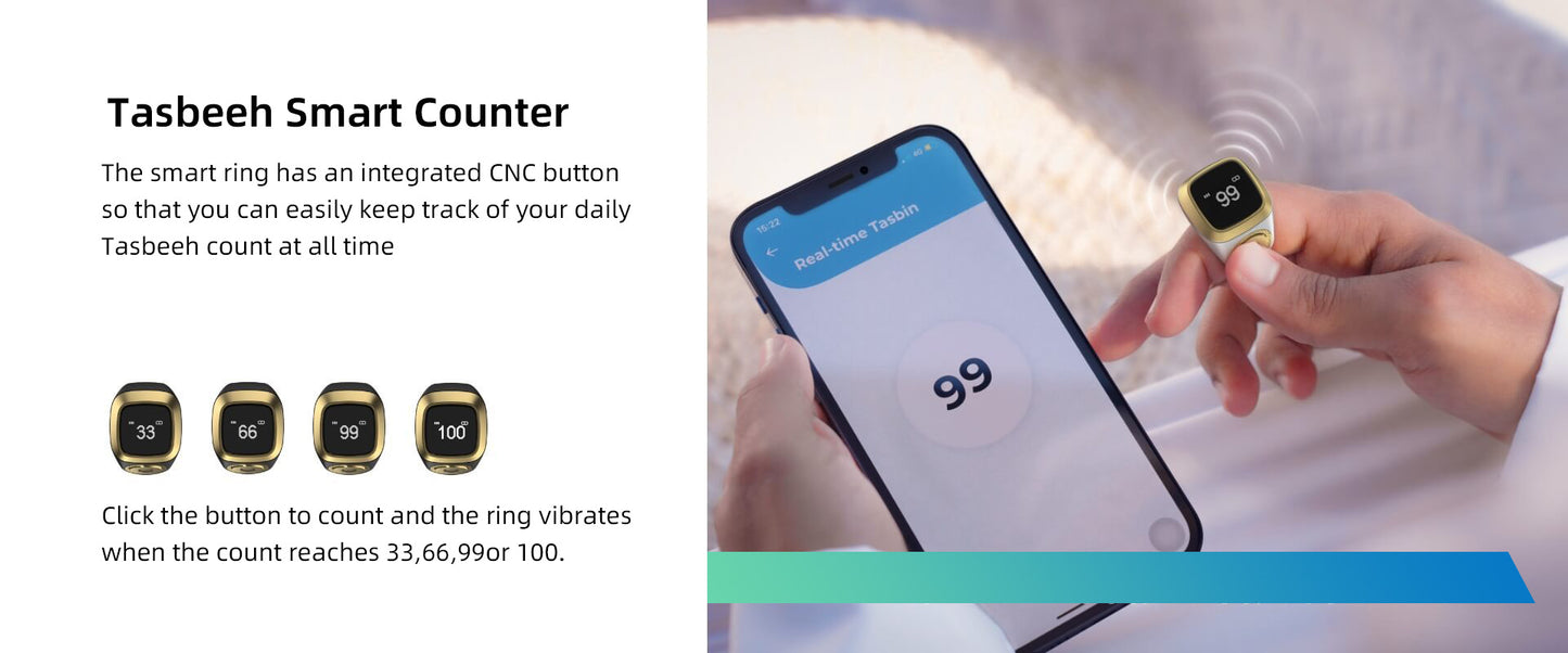 Tasbeeh Counter Prayer Reminder Smart Ring for Men