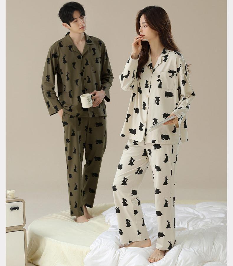 Premium Cotton Rabbits Pattern Long Sleeves Pajamas Set
