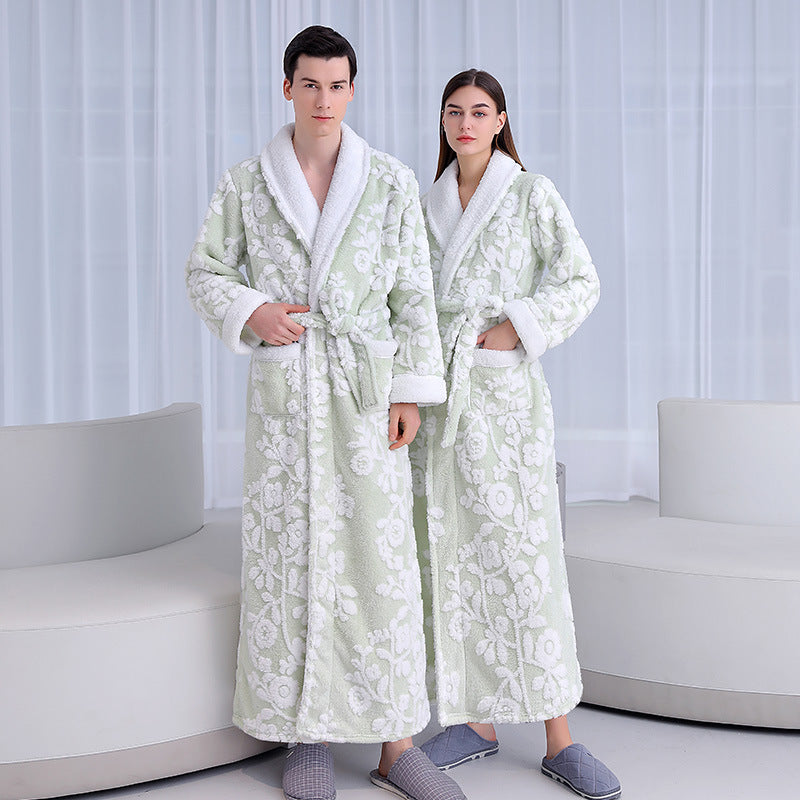 Floral Thickened Flannel Robe Nightgown Set
