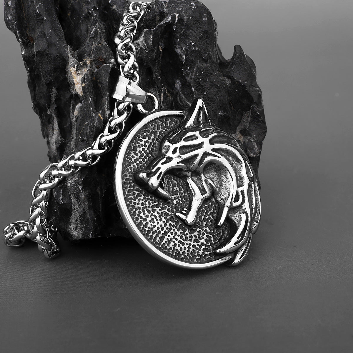 Mens Thick Chain Necklace Wolf Viking Style