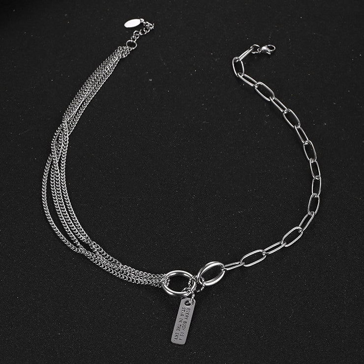 Engravable Bar Half Curb Half Link Choker Chain