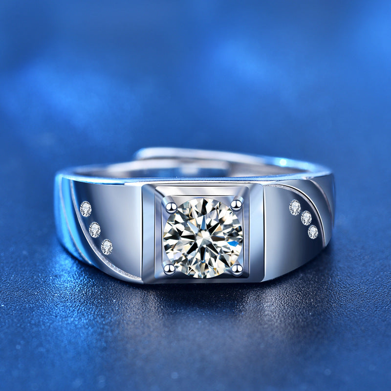 Custom 1 Carat Moissanite Diamond Mens Ring Band