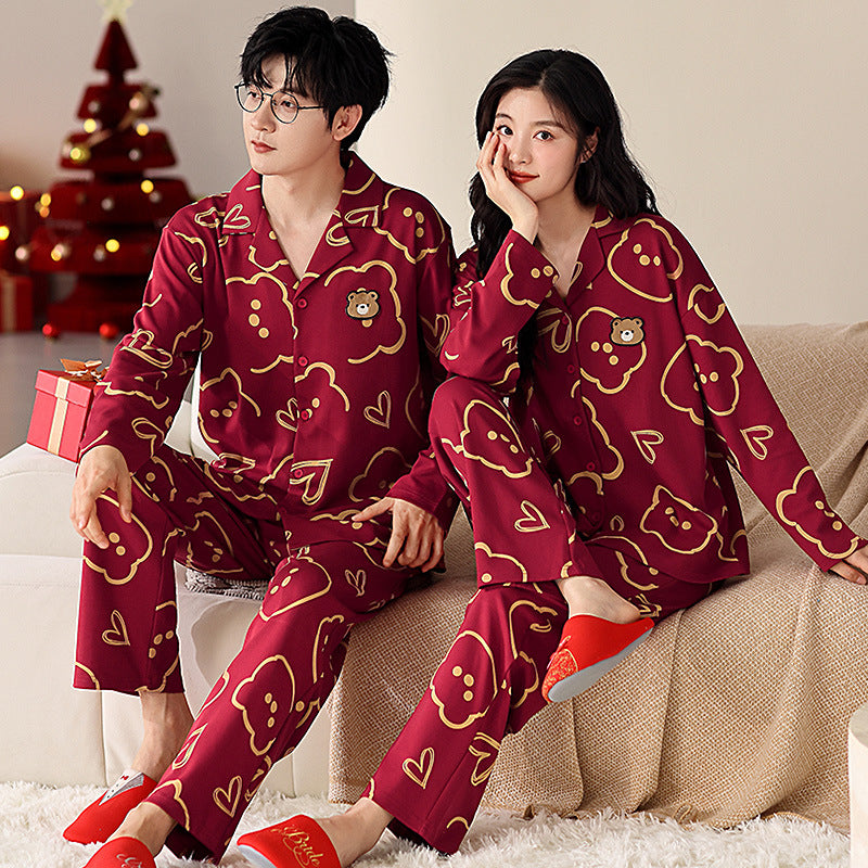 Bear Print Couples 4-Piece Pajamas Set 100% Cotton
