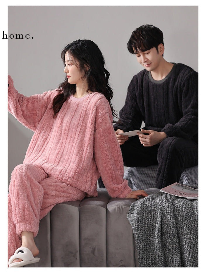 Couple Matching Warm Flannel Nightwear PJs Set