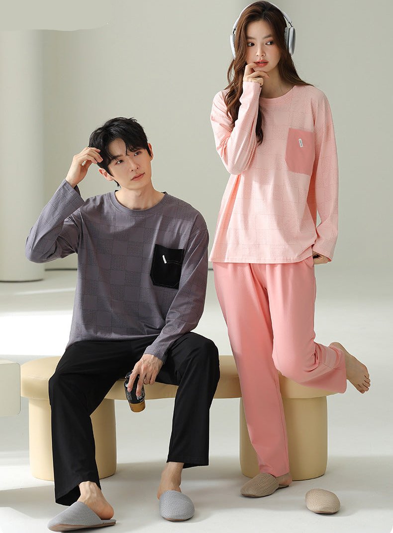 Round Neck Couples Pajamas Set 100% Cotton