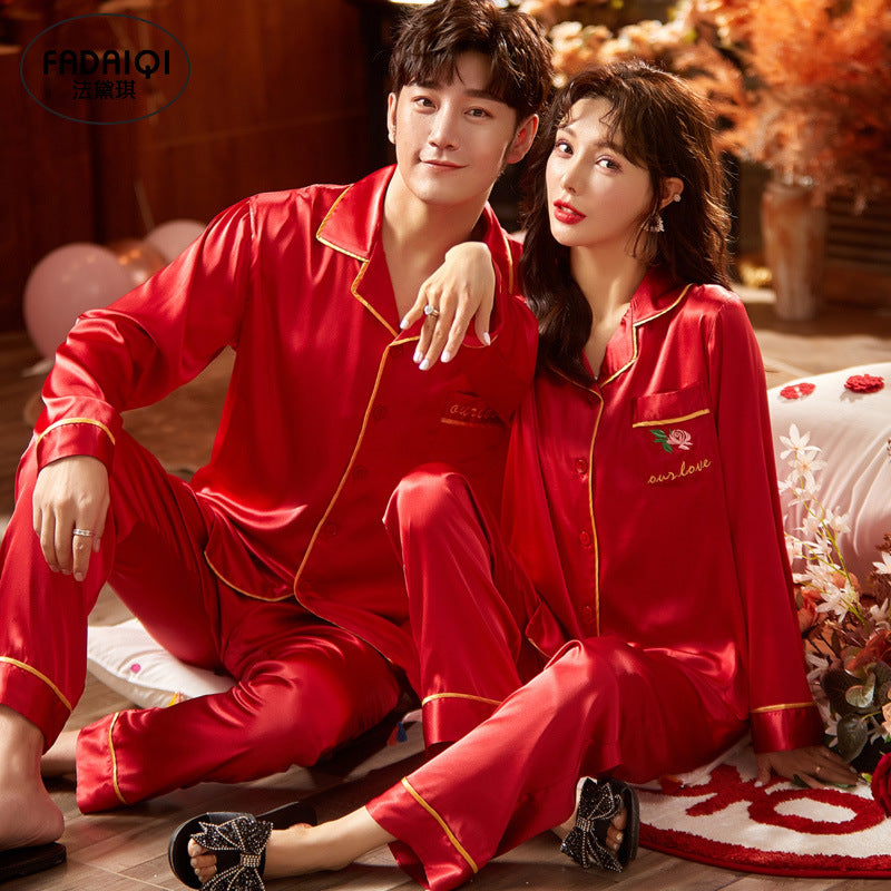 Red Silk Matching Pajamas for Newlyweds | Bride & Groom Set
